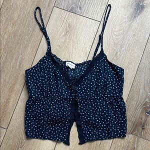 Vtg Aeropostale Babydoll Cami Cropped Top M Blue Floral Lace Trim V Neck Y2K